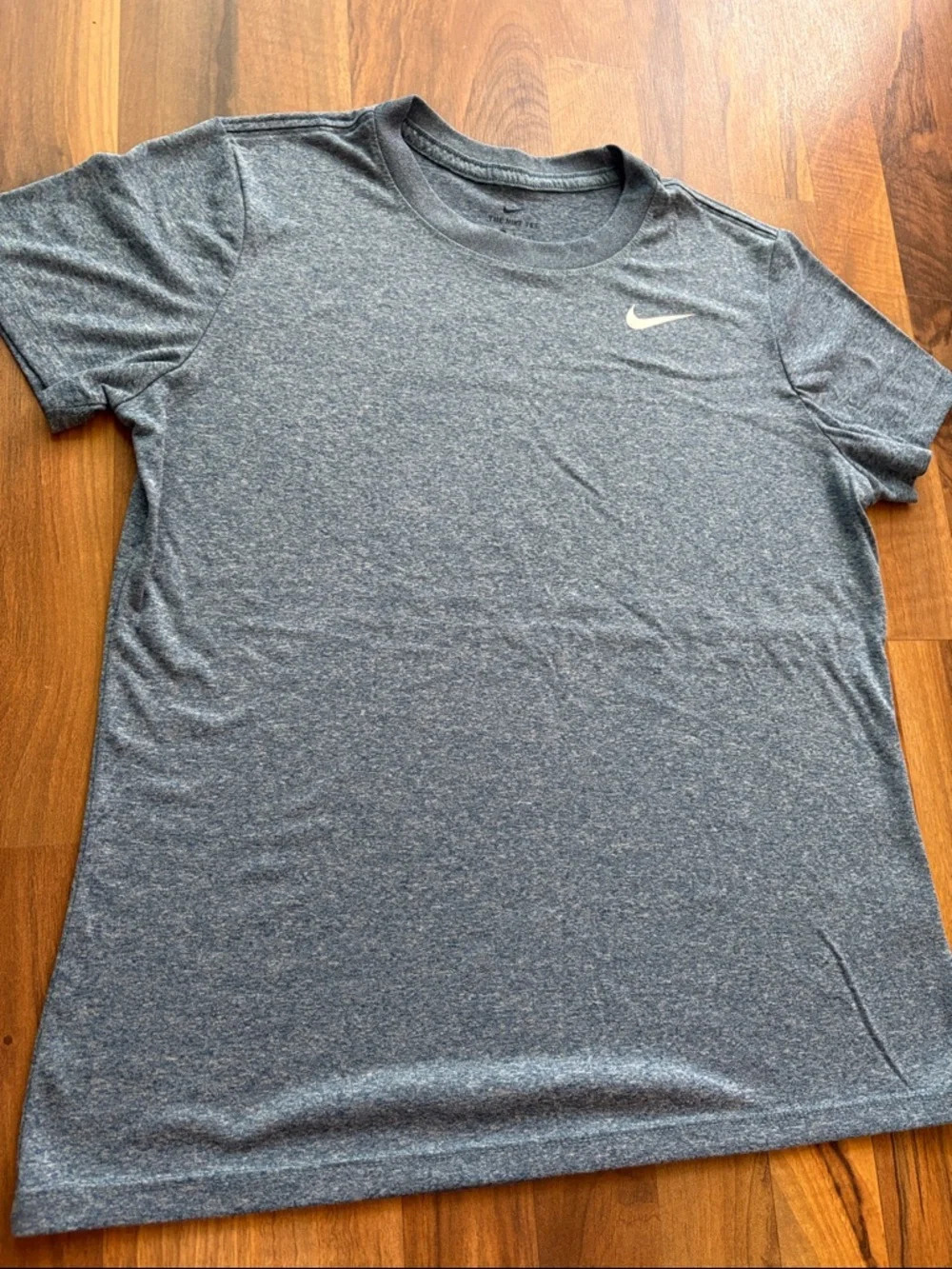 Nike Woman’s Gray/Blue Heather Performance Tee with White Swoosh